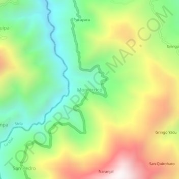 Mappa topografica Monterrico, altitudine, rilievo