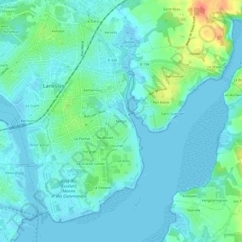 Mappa topografica Kergal, altitudine, rilievo