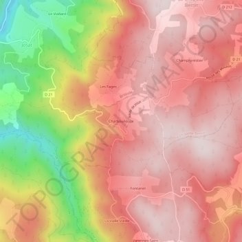 Mappa topografica Charbounouze, altitudine, rilievo