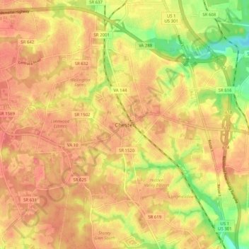 Mappa topografica Chester, altitudine, rilievo