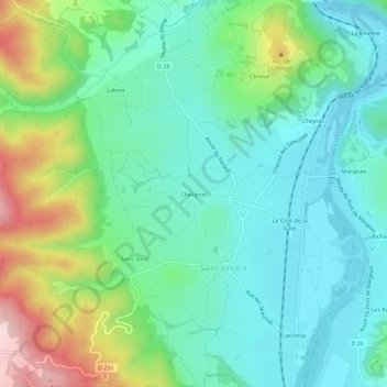 Mappa topografica Chalignac, altitudine, rilievo