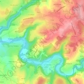Mappa topografica Le Maine Pachou, altitudine, rilievo