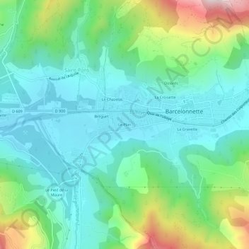 Mappa topografica Le Plan, altitudine, rilievo