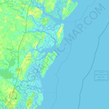 Mappa topografica Blackbeard Island, altitudine, rilievo