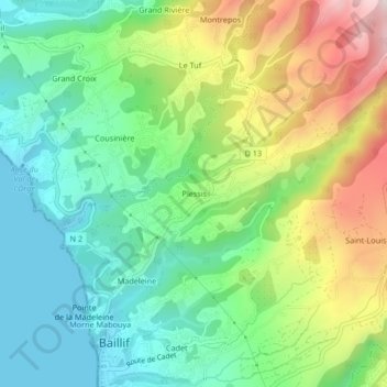 Mappa topografica Plessis, altitudine, rilievo