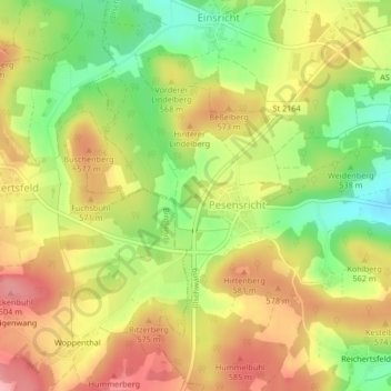 Mappa topografica Bergstein, altitudine, rilievo