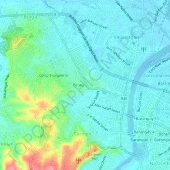 Mappa topografica Patag, altitudine, rilievo