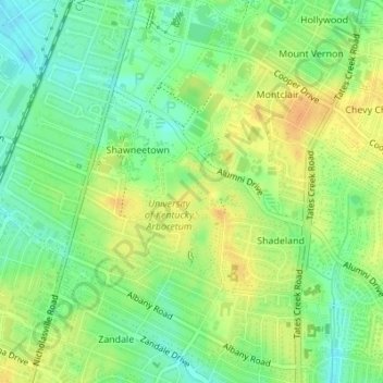 Mappa topografica Appalachian Plateau Region, altitudine, rilievo