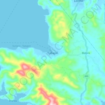 Mappa topografica Tubajon, altitudine, rilievo