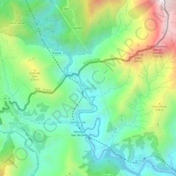 Mappa topografica Fanghetto, altitudine, rilievo