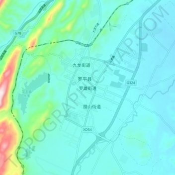 Mappa topografica 罗雄街道, altitudine, rilievo