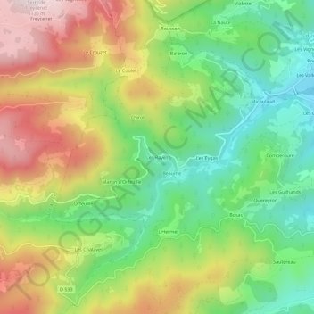 Mappa topografica Les Rayes, altitudine, rilievo
