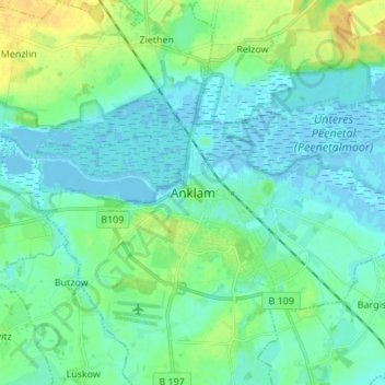 Mappa topografica Anklam, altitudine, rilievo