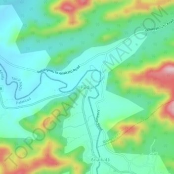 Mappa topografica Pudur, altitudine, rilievo