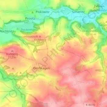 Mappa topografica Priesa, altitudine, rilievo