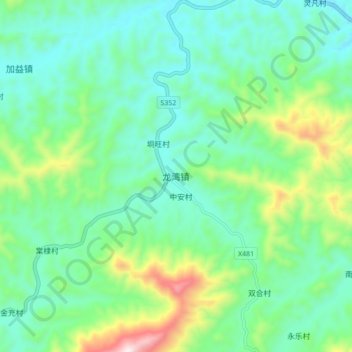Mappa topografica 龙湾镇, altitudine, rilievo