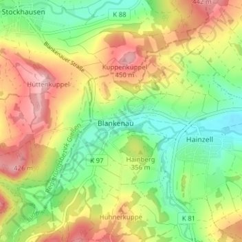 Mappa topografica Blankenau, altitudine, rilievo