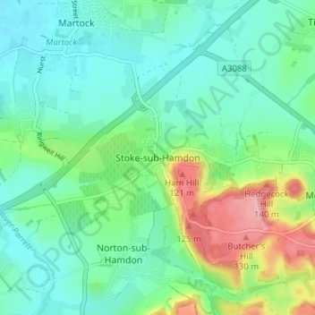 Mappa topografica Stoke-sub-Hamdon, altitudine, rilievo