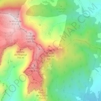 Mappa topografica Cavall Bernat, altitudine, rilievo