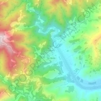 Mappa topografica Pirarelli, altitudine, rilievo