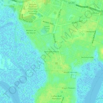 Mappa topografica Berkshire Woods, altitudine, rilievo