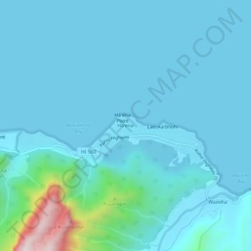 Mappa topografica Haena, altitudine, rilievo