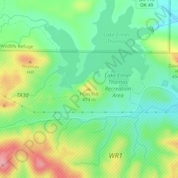 Mappa topografica Pratt Hill, altitudine, rilievo