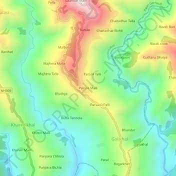 Mappa topografica Parsoli Malli, altitudine, rilievo