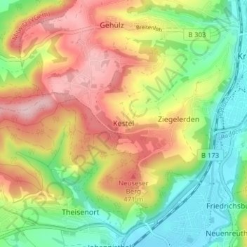 Mappa topografica Kestel, altitudine, rilievo