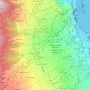 Mappa topografica San Miguel, altitudine, rilievo