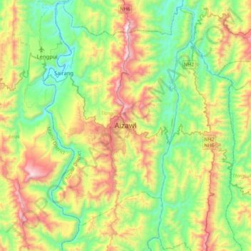 Mappa topografica Aizawl, altitudine, rilievo