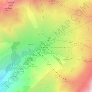 Mappa topografica Longchamp, altitudine, rilievo