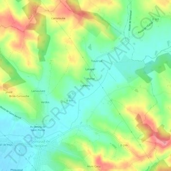 Mappa topografica Lantrou, altitudine, rilievo