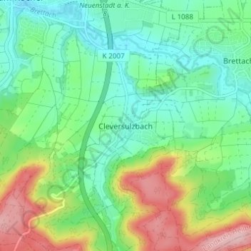 Mappa topografica Cleversulzbach, altitudine, rilievo