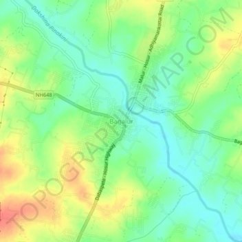 Mappa topografica Bagalur, altitudine, rilievo