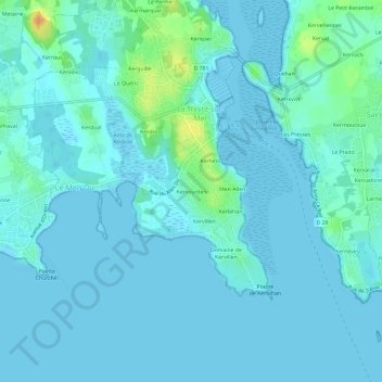 Mappa topografica Kervourden, altitudine, rilievo