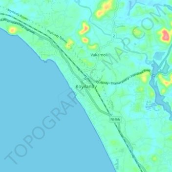 Mappa topografica Koyilandy, altitudine, rilievo