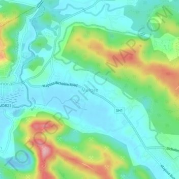 Mappa topografica Mulgao, altitudine, rilievo
