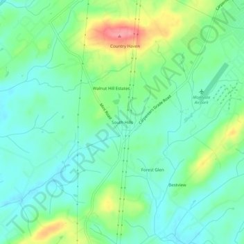 Mappa topografica South Hills, altitudine, rilievo