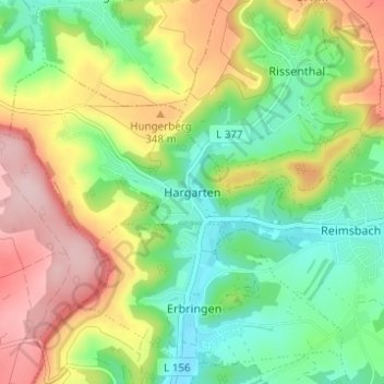 Mappa topografica Hargarten, altitudine, rilievo