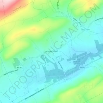 Mappa topografica Pleasant Corners, altitudine, rilievo