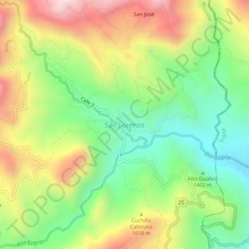 Mappa topografica San Lorenzo, altitudine, rilievo
