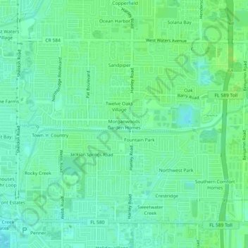 Mappa topografica Morganwoods Garden Homes, altitudine, rilievo