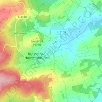 Mappa topografica Ilbeshausen, altitudine, rilievo