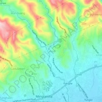 Mappa topografica Tubod, altitudine, rilievo