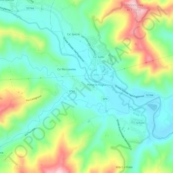 Mappa topografica San Patrignano, altitudine, rilievo