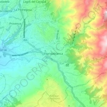 Mappa topografica Floridablanca, altitudine, rilievo