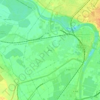 Mappa topografica Pouty, altitudine, rilievo