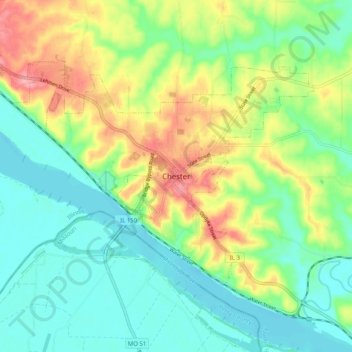 Mappa topografica Chester, altitudine, rilievo