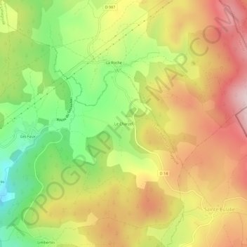 Mappa topografica Le Charzel, altitudine, rilievo